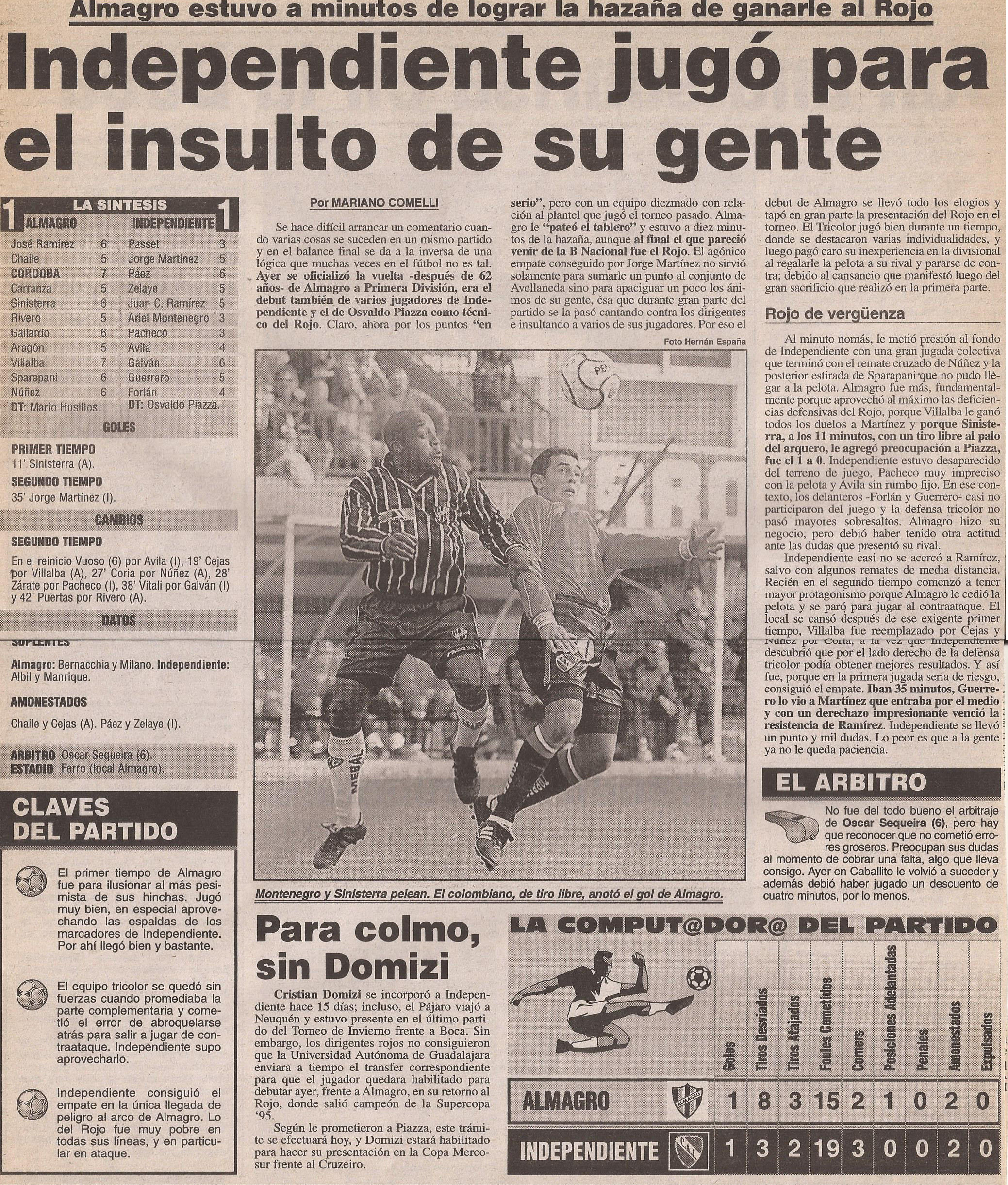 2000-01 Primera Division - Almagro vs Independiente - Diario Popular