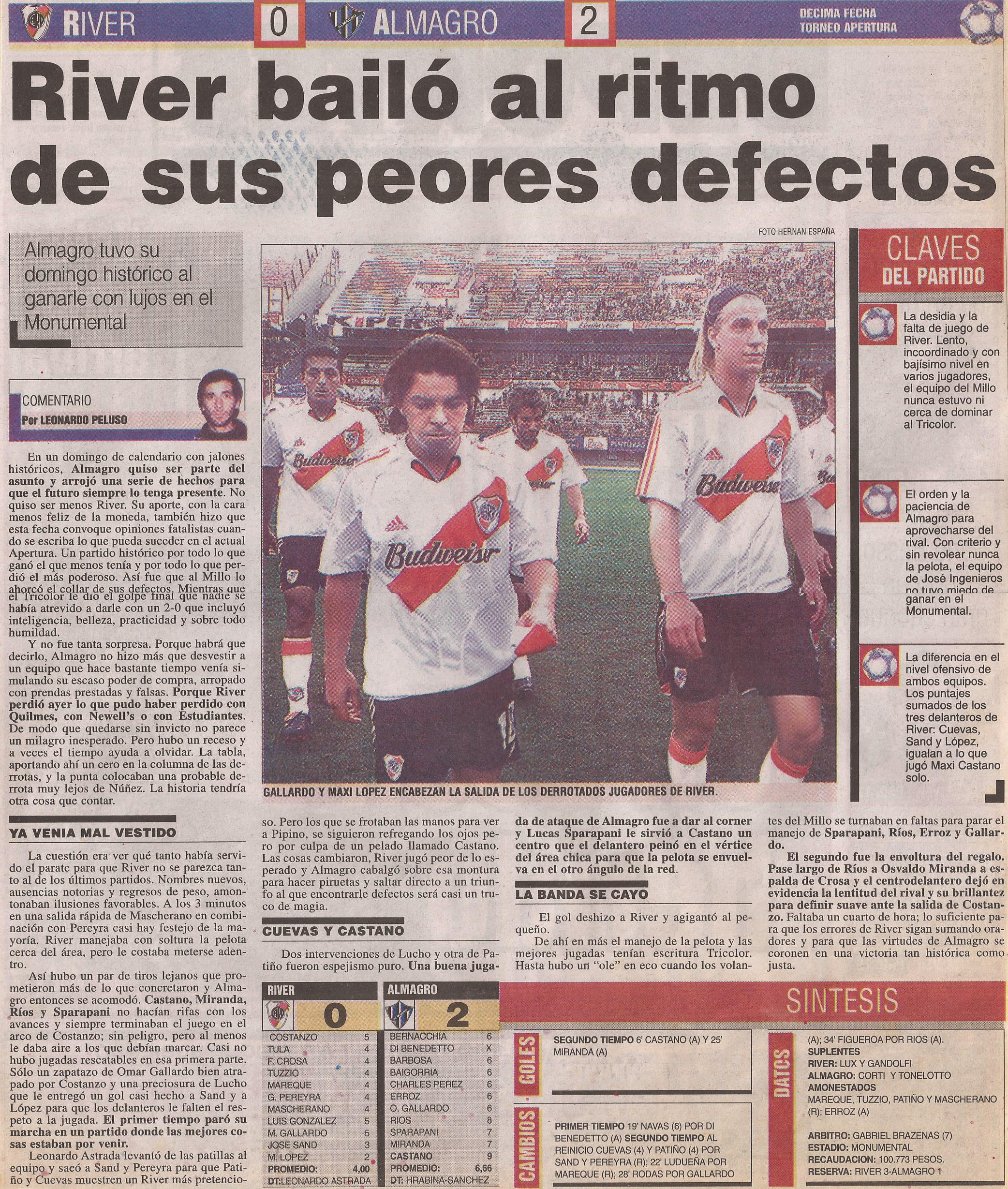 2004-05 Primera Division - River Plate vs Almagro - Diario Popular