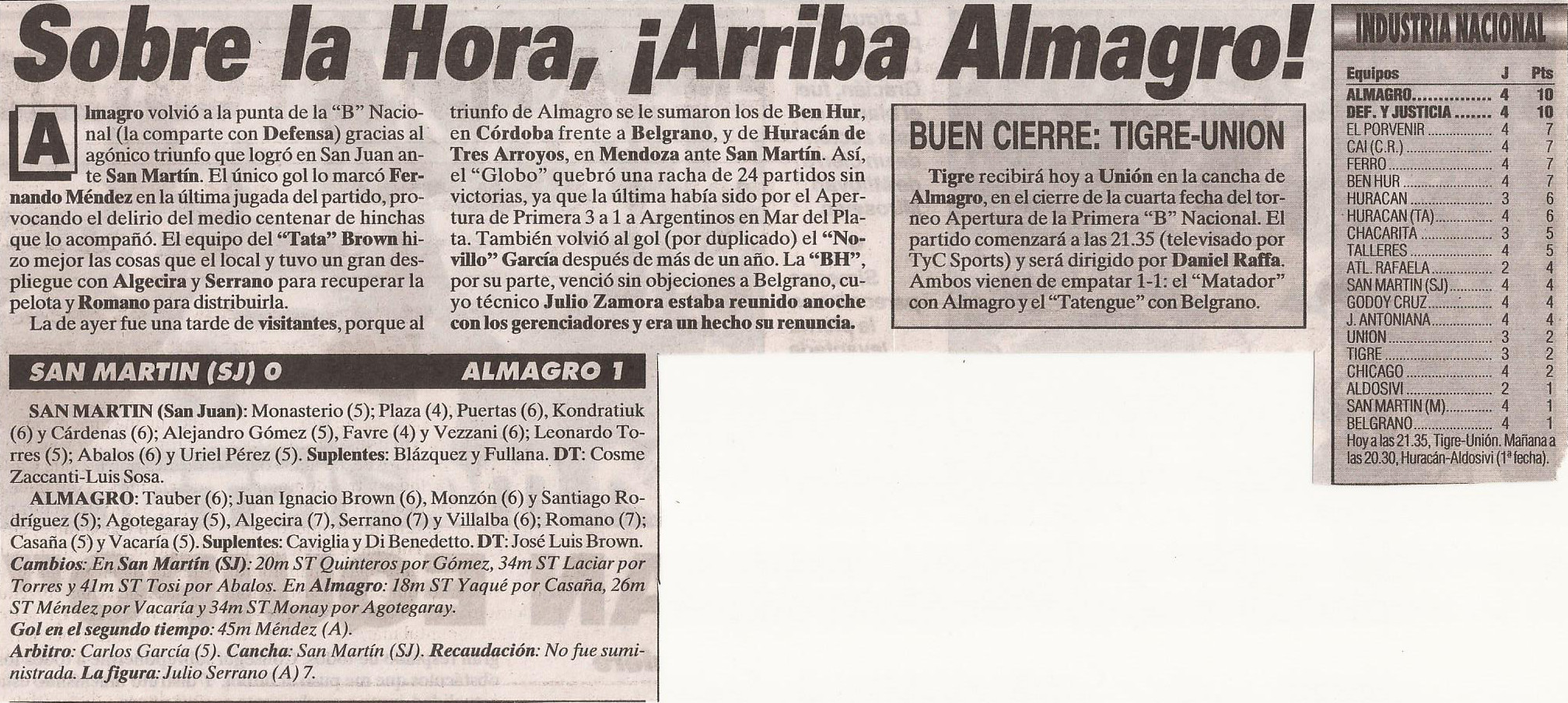 2005-06 Nacional B - San Martin SJ vs Almagro - Diario Cronica