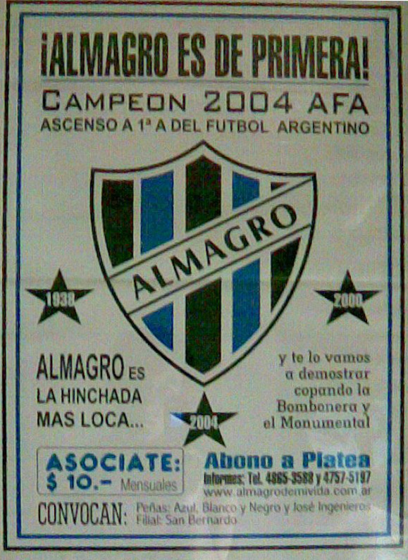 Afiche campaña tras el segundo ascenso a Primera división A